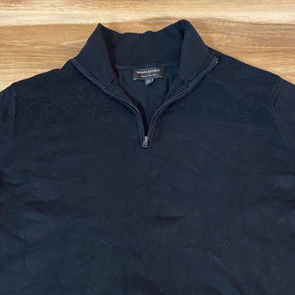 Banana Republic Sweater Mens XL Black 1/4 Zip Textured Pullover Vintage Y2K - Picture 2 of 9